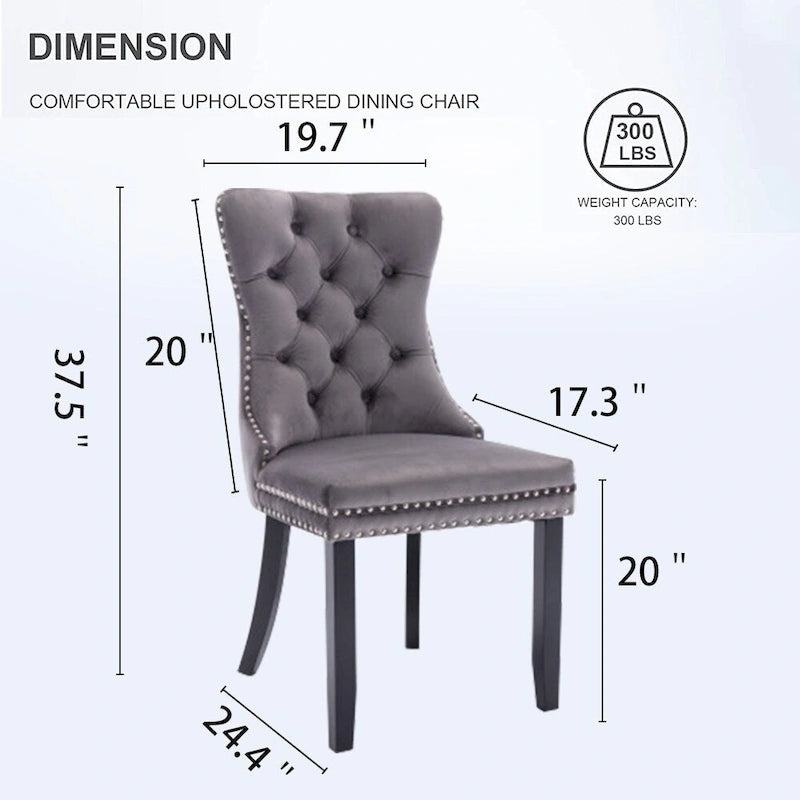 Set of 2 Velvet Dining Chairs,Tufted Solid Wood Armless Chairs Accent Chair with Nailhead Trim and Back Ring Pull - N/A