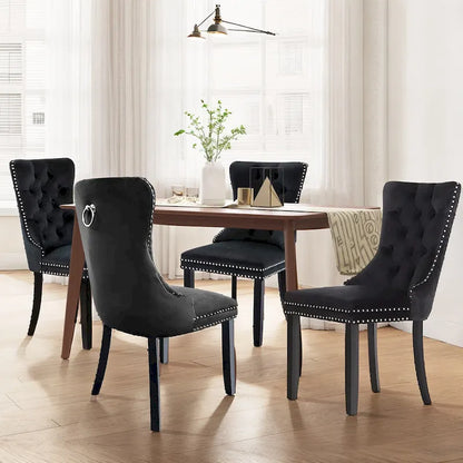 Set of 2 Velvet Dining Chairs,Tufted Solid Wood Armless Chairs Accent Chair with Nailhead Trim and Back Ring Pull - N/A