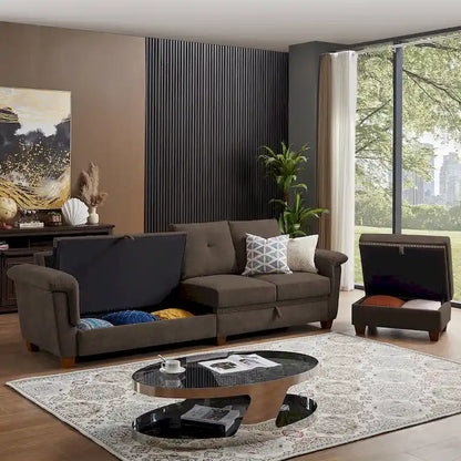 109 Modern 4 Seaters Towelling Sectional Sofa with Hidden Coffee Table and Large Storage Space