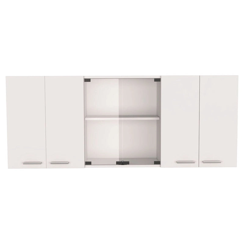 TUHOME Superior 150 Wall Cabinet with Glass Doors, 2 Double Cabinets, 4 Inner Shelves, Dish Rack and Cup Rack - N/A