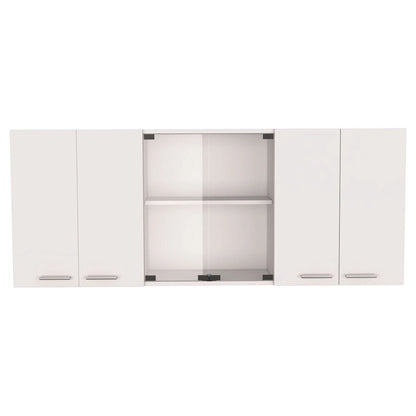 TUHOME Superior 150 Wall Cabinet with Glass Doors, 2 Double Cabinets, 4 Inner Shelves, Dish Rack and Cup Rack - N/A