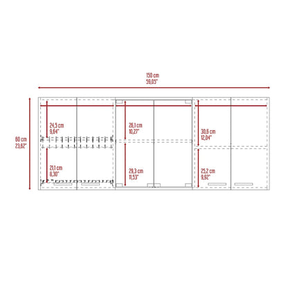TUHOME Superior 150 Wall Cabinet with Glass Doors, 2 Double Cabinets, 4 Inner Shelves, Dish Rack and Cup Rack - N/A