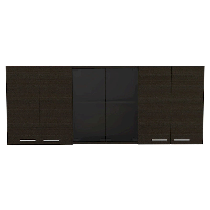 TUHOME Superior 150 Wall Cabinet with Glass Doors, 2 Double Cabinets, 4 Inner Shelves, Dish Rack and Cup Rack - N/A