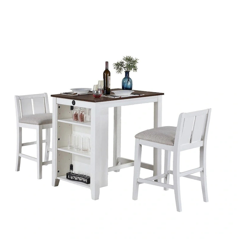 3-Pieces Bar Pub Set with Counter Height Dining Table and 2 Chairs