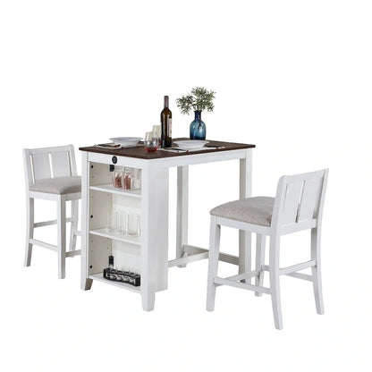 3-Pieces Bar Pub Set with Counter Height Dining Table and 2 Chairs