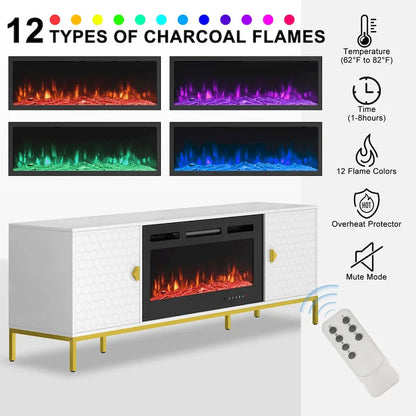 70 Wood Fireplace TV Stand with 36 Electric Fireplace