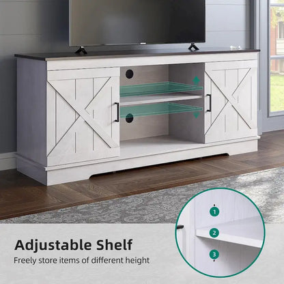 Evelynn Wood Farmhouse TV Stand for 65 Inch TV Sliding Barn Doors Grey White