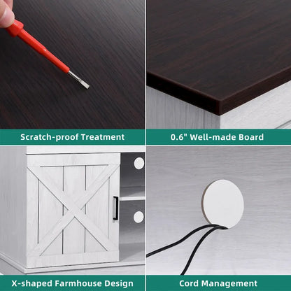 Evelynn Wood Farmhouse TV Stand for 65 Inch TV Sliding Barn Doors Grey White