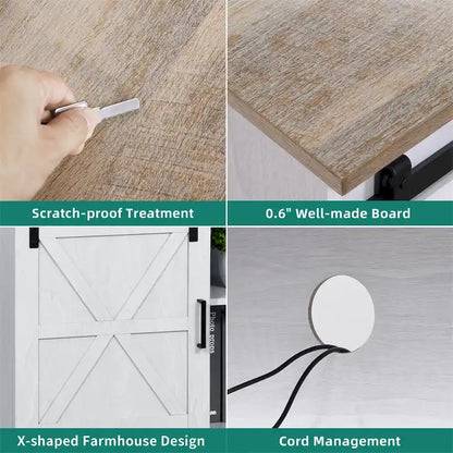 Evelynn Wood Farmhouse TV Stand for 65 Inch TV Sliding Barn Doors Grey White