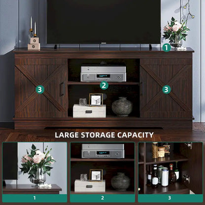 Evelynn Wood Farmhouse TV Stand for 65 Inch TV Sliding Barn Doors Grey White