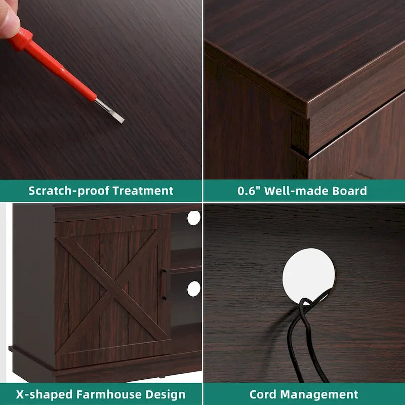 Evelynn Wood Farmhouse TV Stand for 65 Inch TV Sliding Barn Doors Grey White