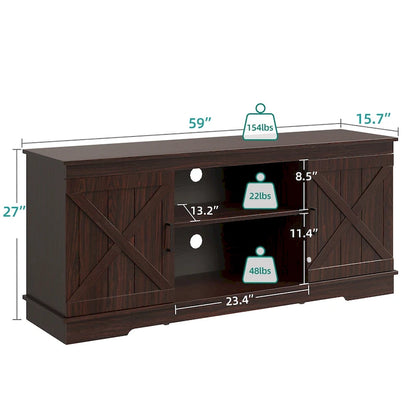 Evelynn Wood Farmhouse TV Stand for 65 Inch TV Sliding Barn Doors Grey White