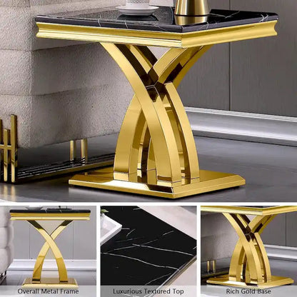 Luxurious 22 inch Black and Gold End Table with Polished Stainless Steel X Base