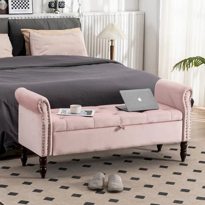 HOMYKA Storage Ottoman Bench with Rolled Arm