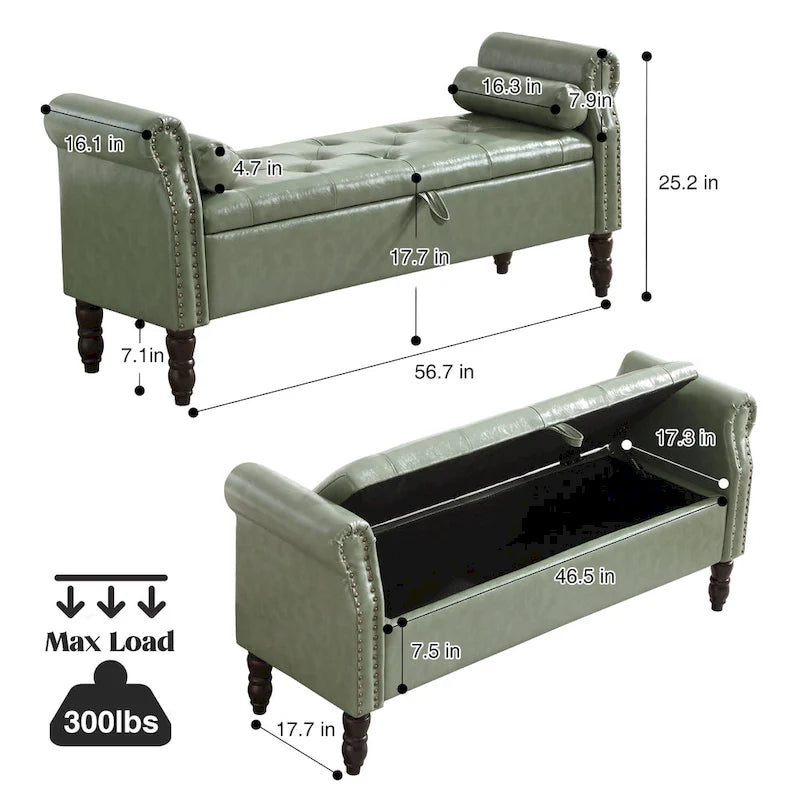 HOMYKA Storage Ottoman Bench with Rolled Arm