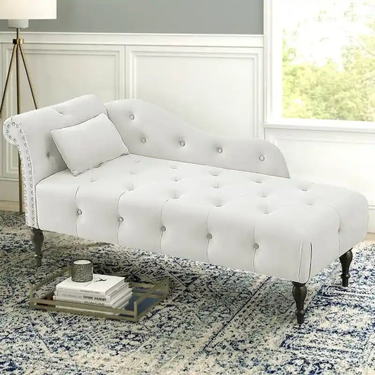 60W Velvet Chaise Lounge, Tufted with Pillow & Nailhead Decorate - 60.6W x 27.5D x 28.3H