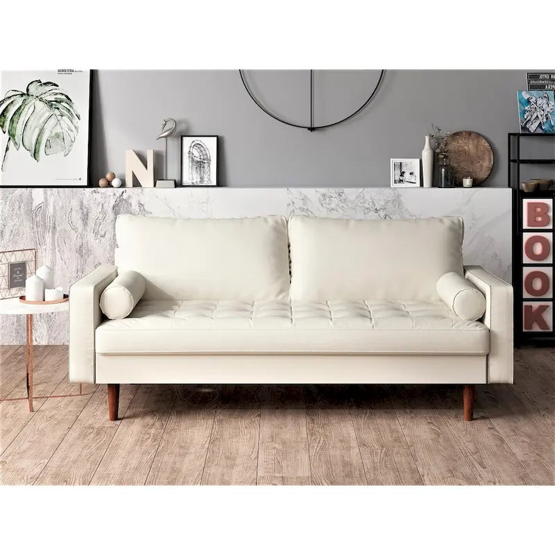 US Pride Faux Leather Mid-century Modern Sofa