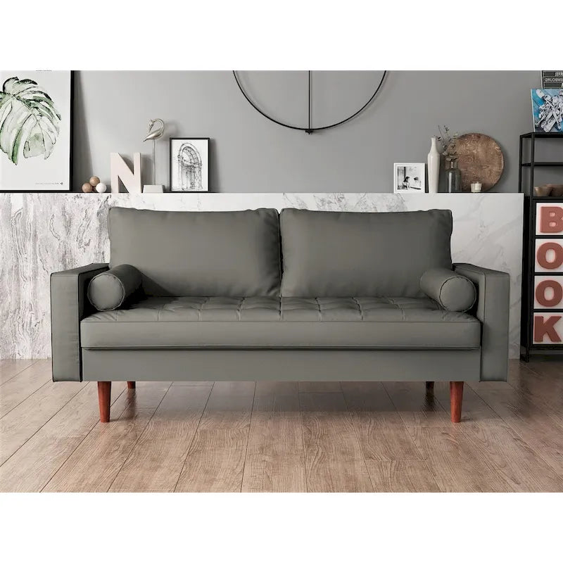US Pride Faux Leather Mid-century Modern Sofa