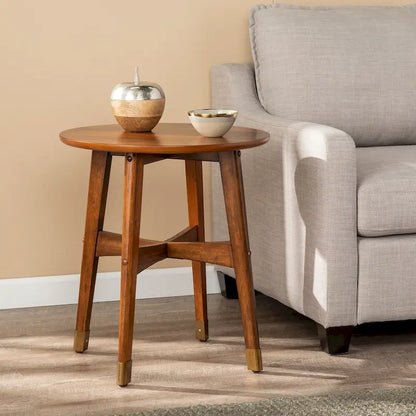 SEI Furniture Morgenstern Round Midcentury Modern Wood Side Table