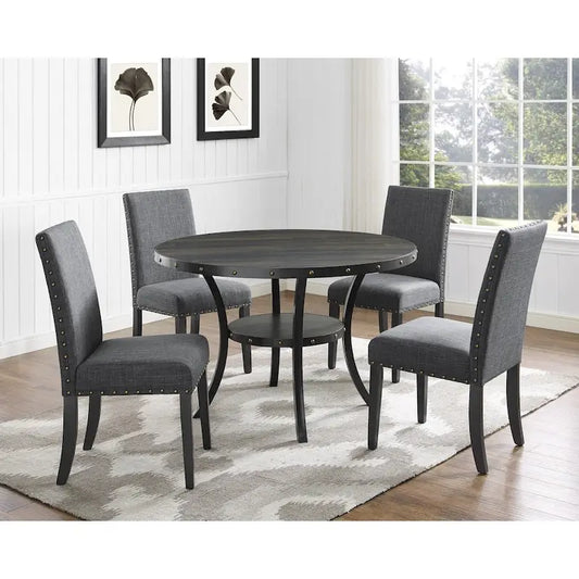 Roundhill Furniture Biony Espresso Wood 5-piece Dining Set with Nailhead Trim