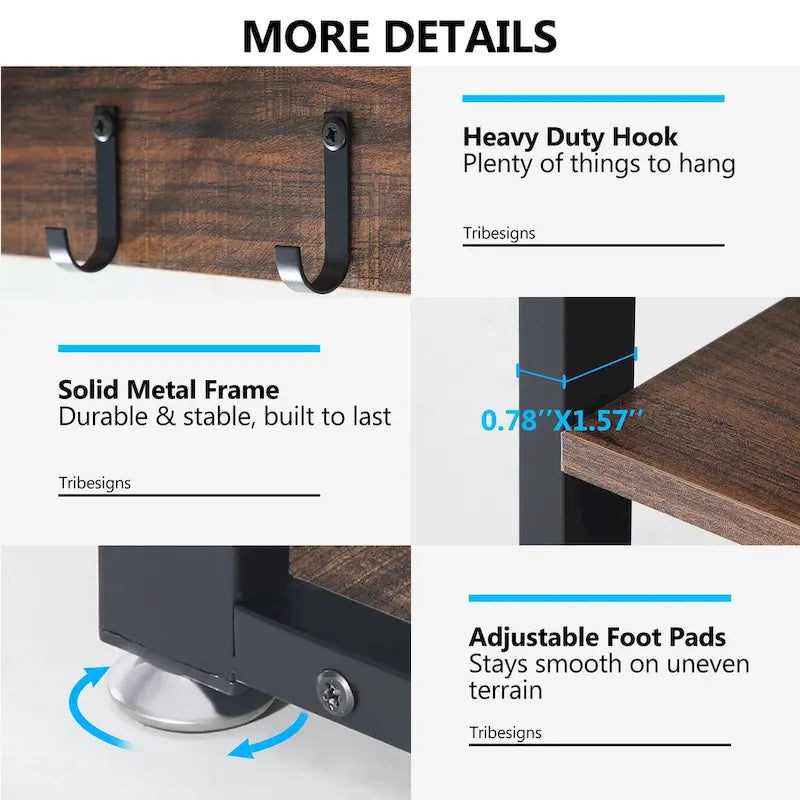 Hall Tree with 7 Hooks, Entryway bench with coat rack