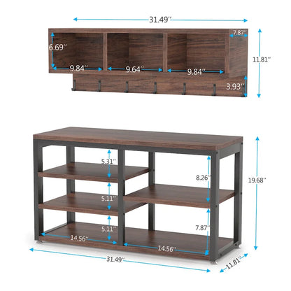 Hall Tree with 7 Hooks, Entryway bench with coat rack