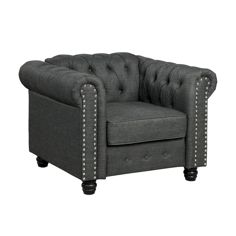 Morden Fort Button Tufted Upholstered Chesterfield Sofa Set Chair and Sofa,2 PCS for Living Room,Linen,Solid Wood Legs