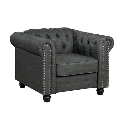 Morden Fort Button Tufted Upholstered Chesterfield Sofa Set Chair and Sofa,2 PCS for Living Room,Linen,Solid Wood Legs