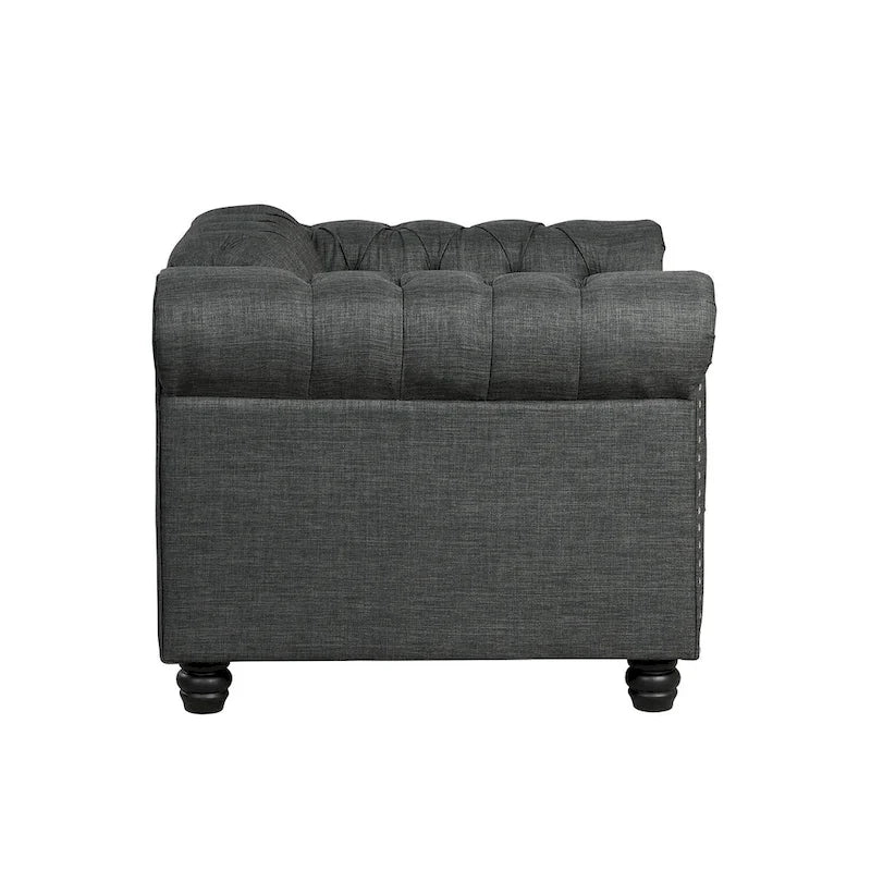 Morden Fort Button Tufted Upholstered Chesterfield Sofa Set Chair and Sofa,2 PCS for Living Room,Linen,Solid Wood Legs
