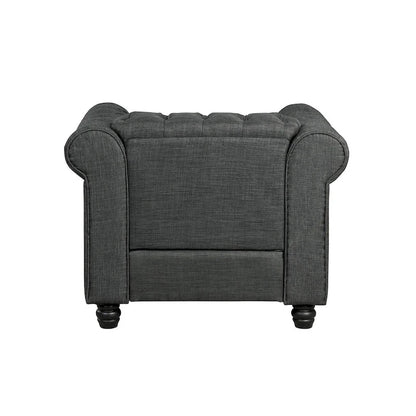 Morden Fort Button Tufted Upholstered Chesterfield Sofa Set Chair and Sofa,2 PCS for Living Room,Linen,Solid Wood Legs