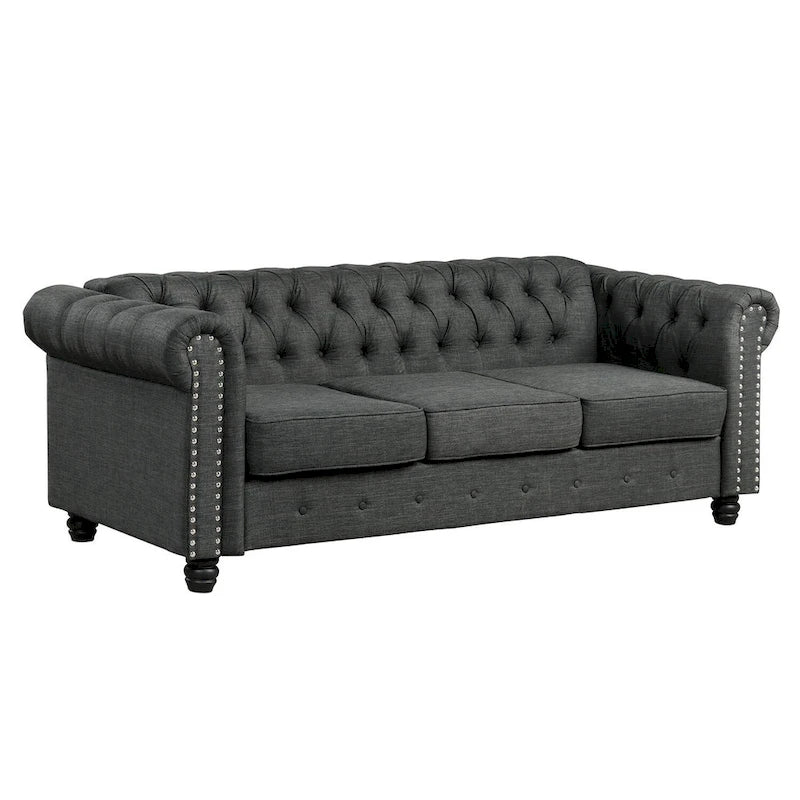 Morden Fort Button Tufted Upholstered Chesterfield Sofa Set Chair and Sofa,2 PCS for Living Room,Linen,Solid Wood Legs