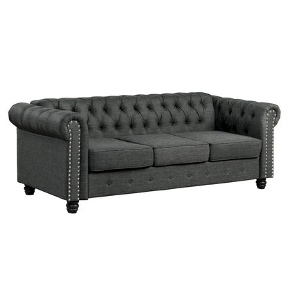 Morden Fort Button Tufted Upholstered Chesterfield Sofa Set Chair and Sofa,2 PCS for Living Room,Linen,Solid Wood Legs