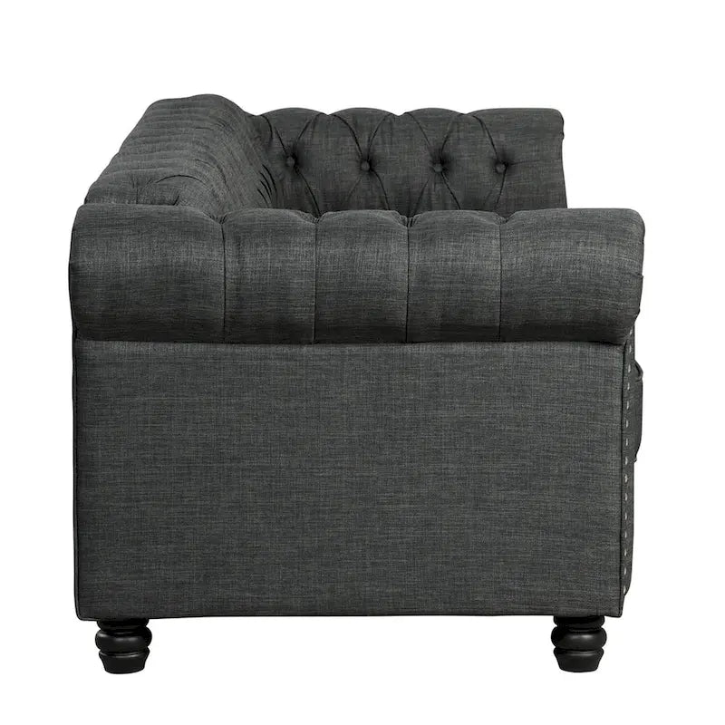Morden Fort Button Tufted Upholstered Chesterfield Sofa Set Chair and Sofa,2 PCS for Living Room,Linen,Solid Wood Legs