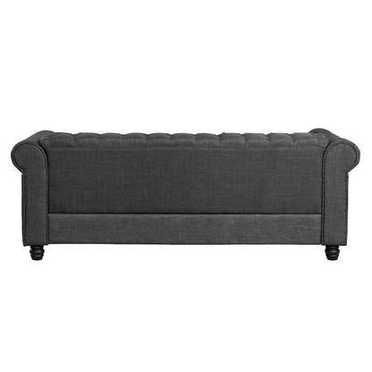 Morden Fort Button Tufted Upholstered Chesterfield Sofa Set Chair and Sofa,2 PCS for Living Room,Linen,Solid Wood Legs