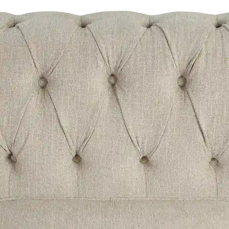 Morden Fort Button Tufted Upholstered Chesterfield Sofa Set Chair and Sofa,2 PCS for Living Room,Linen,Solid Wood Legs
