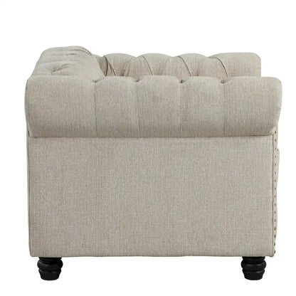 Morden Fort Button Tufted Upholstered Chesterfield Sofa Set Chair and Sofa,2 PCS for Living Room,Linen,Solid Wood Legs