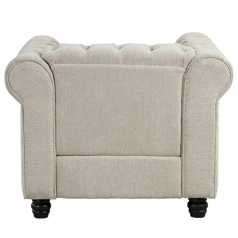 Morden Fort Button Tufted Upholstered Chesterfield Sofa Set Chair and Sofa,2 PCS for Living Room,Linen,Solid Wood Legs