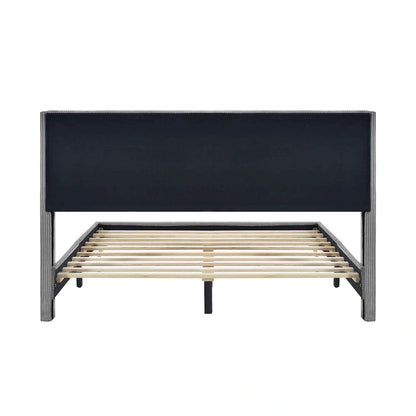 Queen Size Corduroy Platform Bed with Metal Legs