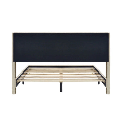 Queen Size Corduroy Platform Bed with Metal Legs