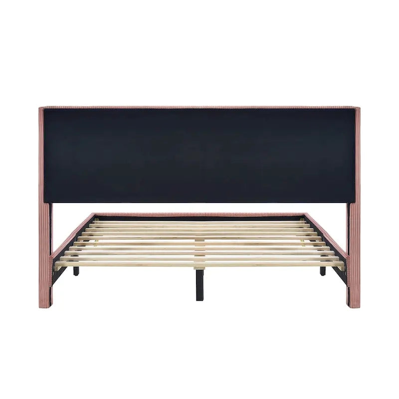 Queen Size Corduroy Platform Bed with Metal Legs