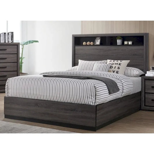 Furniture of America Rothwell Grey Wood Bed with Bookcase Headboard