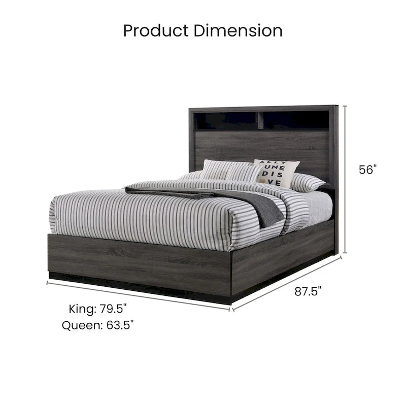 Furniture of America Rothwell Grey Wood Bed with Bookcase Headboard