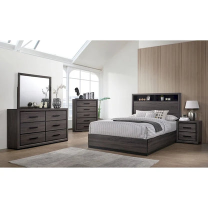Furniture of America Rothwell Grey Wood Bed with Bookcase Headboard