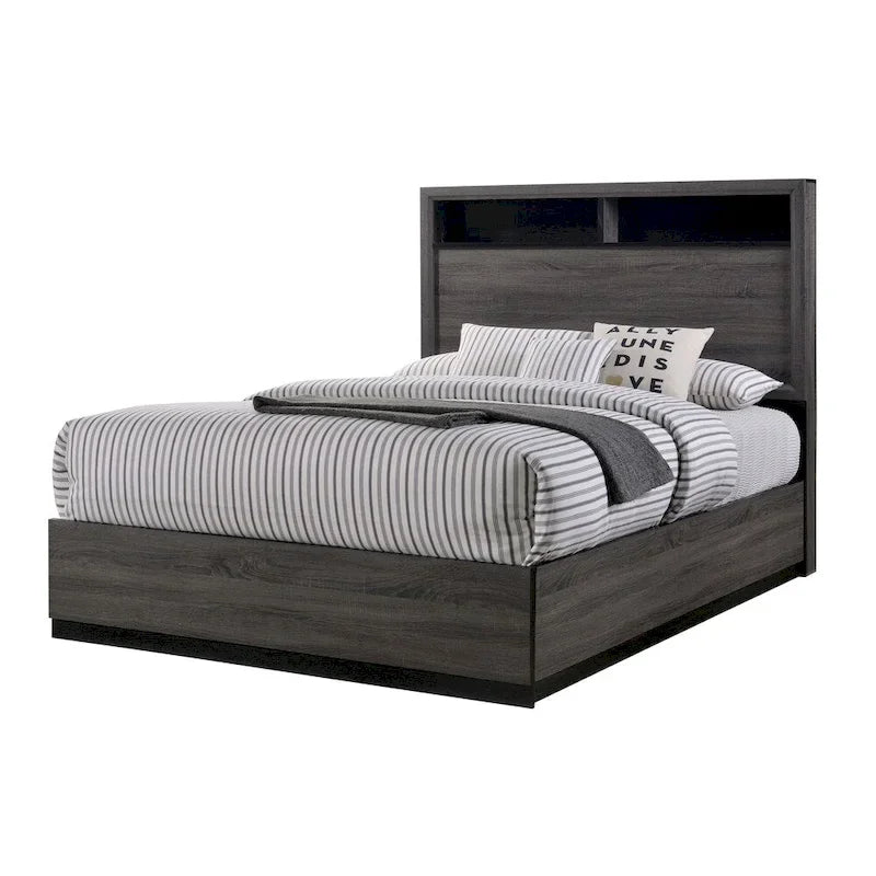 Furniture of America Rothwell Grey Wood Bed with Bookcase Headboard