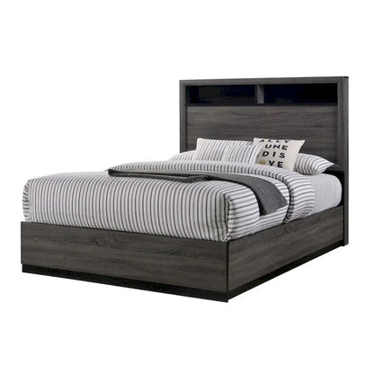 Furniture of America Rothwell Grey Wood Bed with Bookcase Headboard