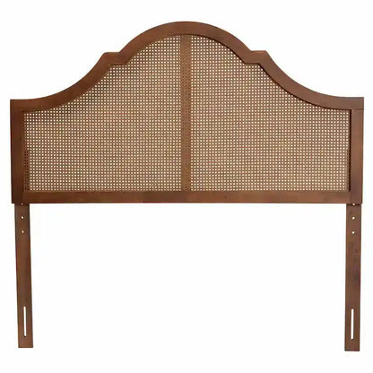 Camila Classic and Traditional Ash Walnut Finished Wood Headboard with Rattan