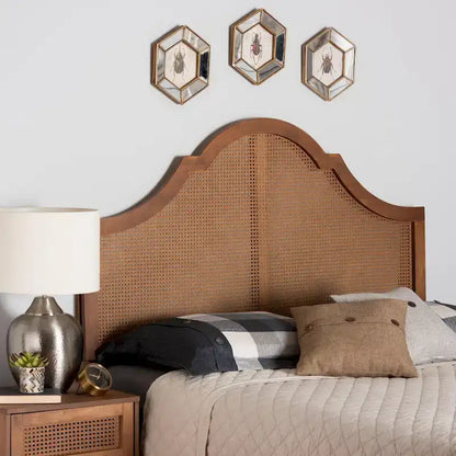 Camila Classic and Traditional Ash Walnut Finished Wood Headboard with Rattan