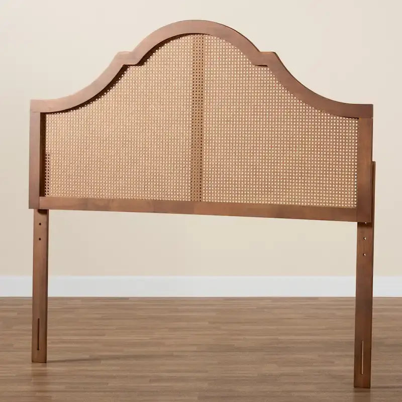 Camila Classic and Traditional Ash Walnut Finished Wood Headboard with Rattan