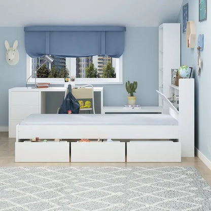 Twin Bed Frame Wood Platform Bed with Storage Drawers and Headboard