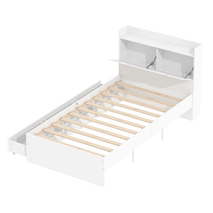 Twin Bed Frame Wood Platform Bed with Storage Drawers and Headboard